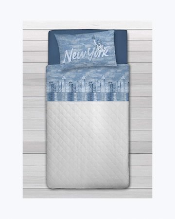 Set Lenzuola Letto in Cotone Made in Italy - Completo Letto Stampa New York Blu